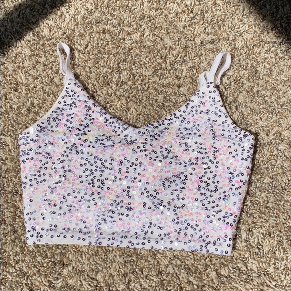 WORN ONCE Urban Outfitters white sequins glitter crop top